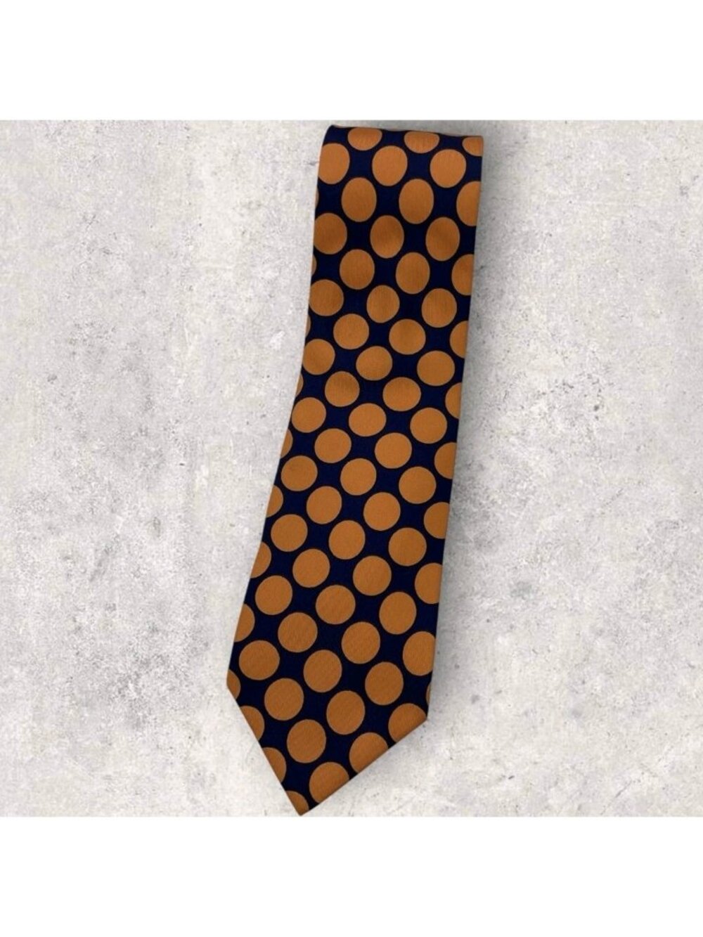CARNAVAL DE VENISE Silk Tie ITALY Navy Orange Polka Dot W:3.7" EUC